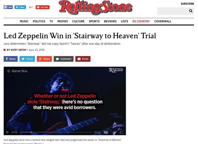 RollingStones誌のツェッペリン勝利を伝える記事